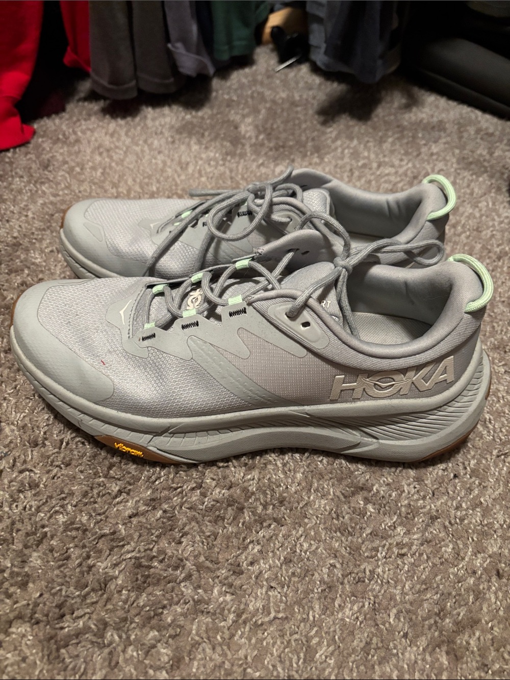 Hoka Women’s Light Gray Athletic Running Shoes with Subtle Lime Accents - Picture 5 of 8